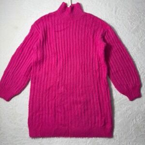 Anthropologie Flat White Bohemian Pink Fuzzy Knit Mock Neck Sweater Dress Size M